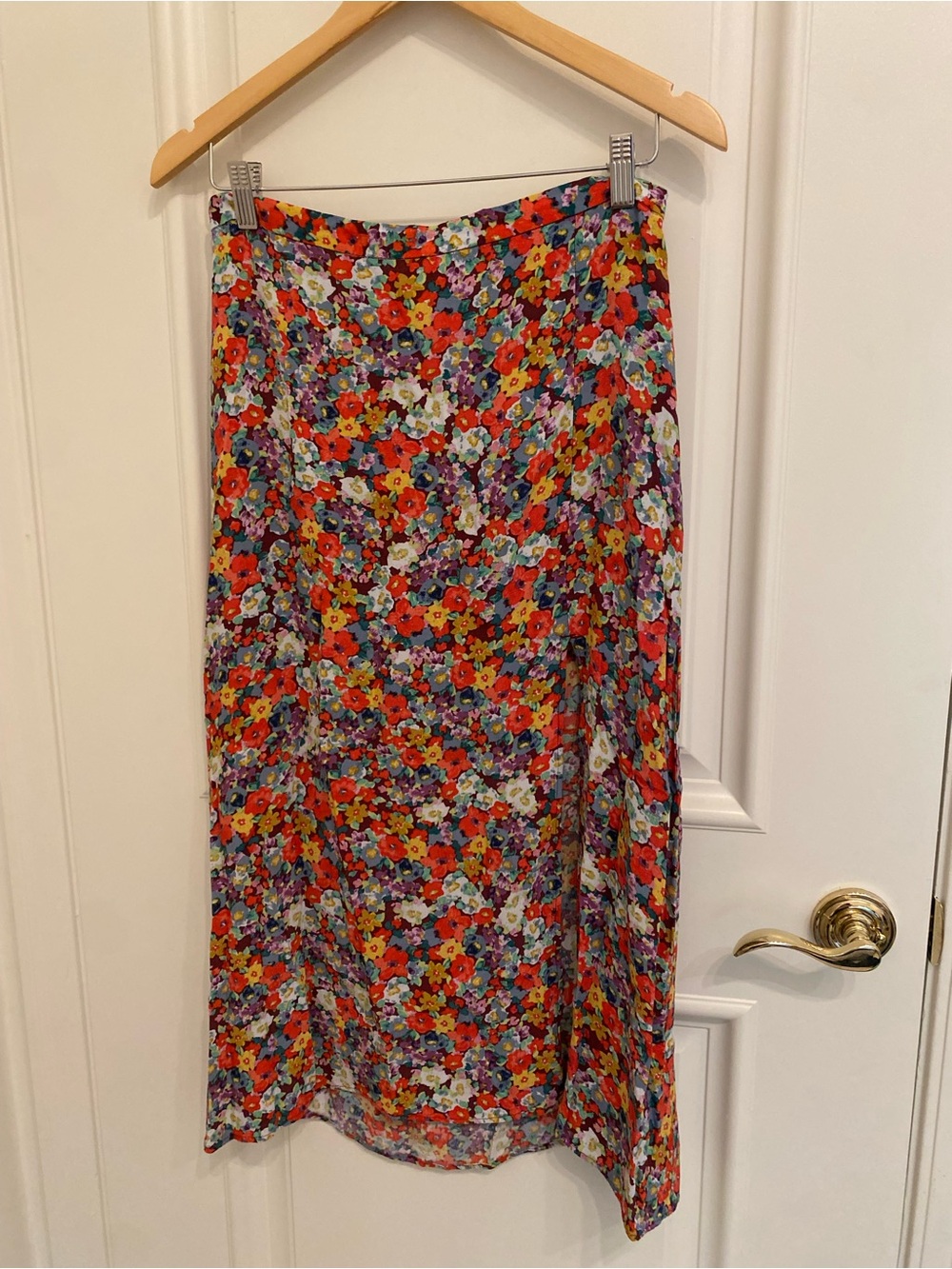 H&M Red Multi Floral Midi Skirt
